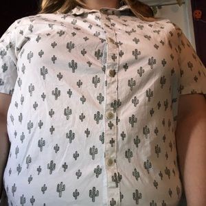 White cactus button down shirt